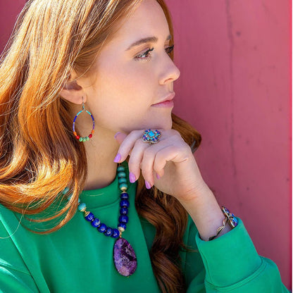 Zion Blue Turquoise Colorful Golden Cross Ring